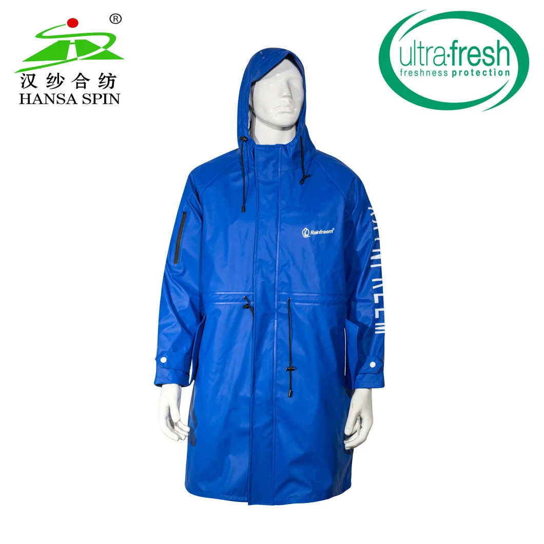 Manufacture Hot Selling Waterproof Blue PU Leather Coated Fabric for Raincoat